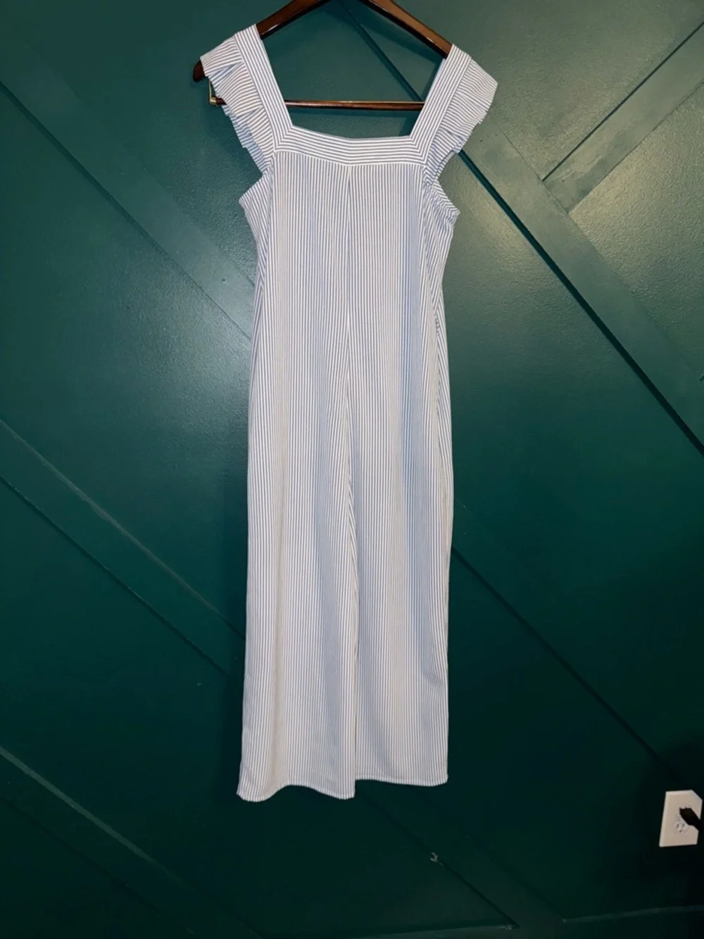 Monteau Light Blue & White Striped Square-Neck Jumpsuit